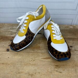 Boden Yellow and Leopard Print Sneakers
